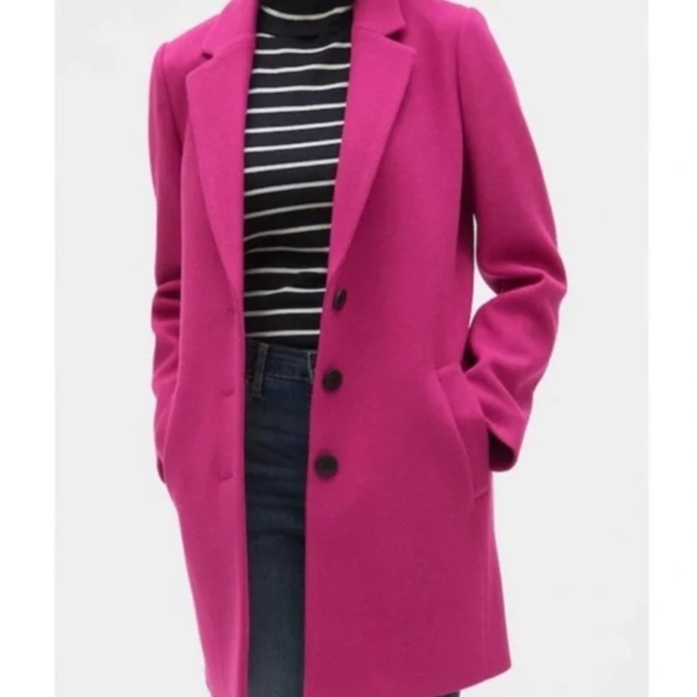 Banana Republic Bright Pink Wool Blend Mid-length Coat XS, EUC